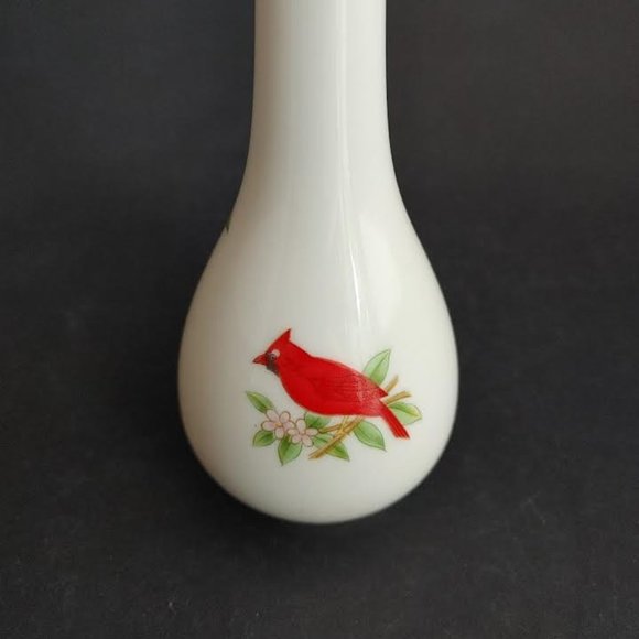 Vintage Lefton Cardinal Bud Vase Gold Trim Japan 2595 EUC 7" Bird Floral - Picture 7 of 9